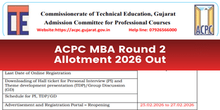 Gujarat ACPC MBA CoE Round 2 Allotment Results Out; Confirm Seats by April 13